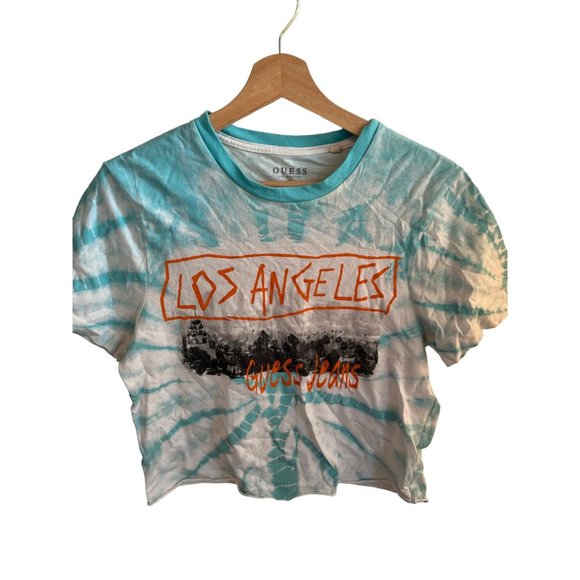 Guess Tops - Guess Blue White Tie Dye Short Sleeve Tshirt Crop Top Women's Size XS Los Angele